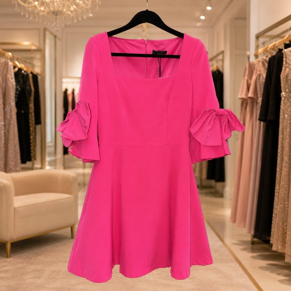 Alexia Admor Dress Medium Hot Pink Bow Bell Sleeve Fit Flare Cocktail NWT Party